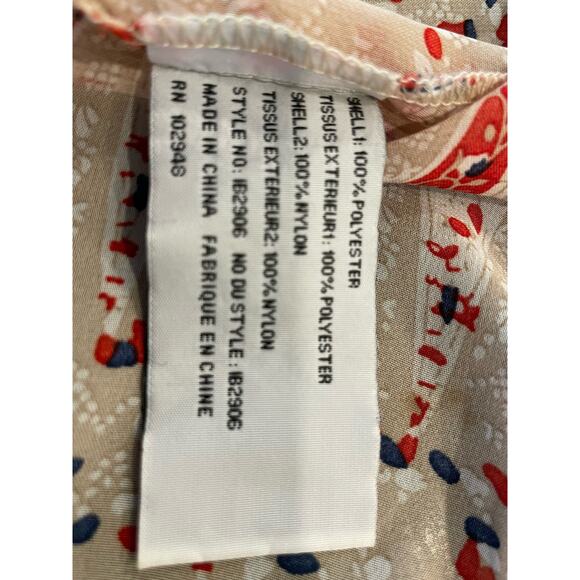 Tulle short sleeved top Medium Tan/Navy/Red colors beautiful tulle insert - Picture 4 of 14